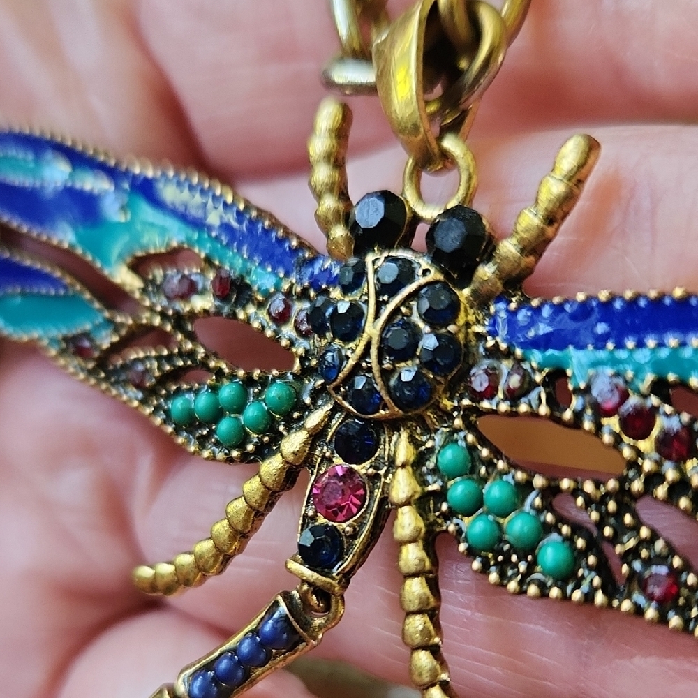 Gold and Blue Dragonfly Necklace - Picture 5 of 13